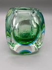 Vintage Murano Art Glass Vase MCM Flavio Poli Cubist Sommerso Green Blue 1960’s