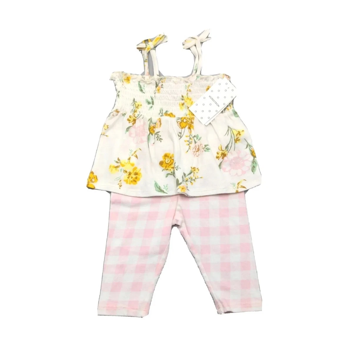 Nordstrom Baby Girl Clothes Top Pants Set 6 Mo Yellow Floral Pink Gingham NEW