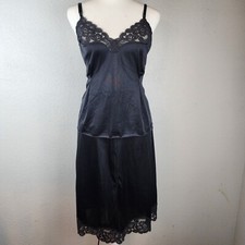 VTG Vanity Fair 2 Pc Black Lace Trim Slip Skirt S  Camisol 32 Set Fairy Y2K