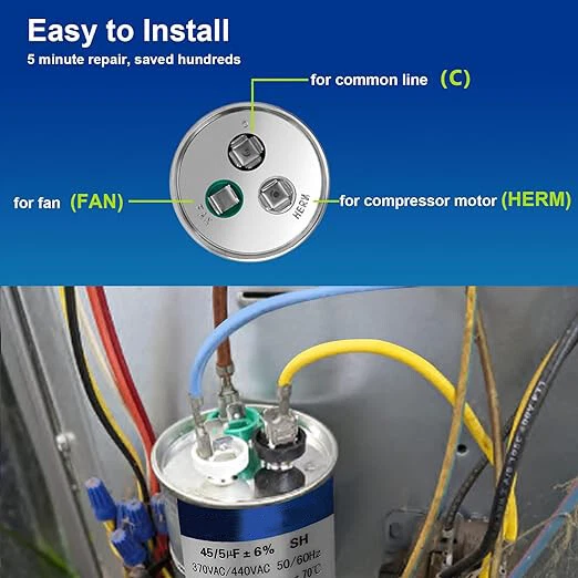 Condensador de doble funcionamiento motor de alta calidad 45+5 uF MFD 370-450 V AC CBB65 - Paquete de 10 Foto 3 de 4