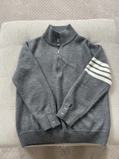 Thom Browne 4-Bar Quarter Zip Wool Knit Sweater Grey Size L