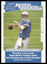 Drew Stanton 2007 Topps #7 Rookie Fantasy Challenge Detroit Lions