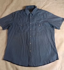 Wrangler Pearl Snap Western Shirt Mens XL Blue Plaid Cowboy Rodeo Geometric SS