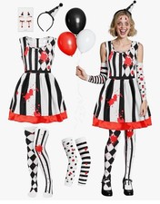 Women  s Scary Clown Halloween Costume Jester Harlequin 6 Pieces Size Large
