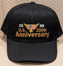 US 250th Anniversary 1776-2026 America FLAG Hat Cap Black w Logo Snap Back New