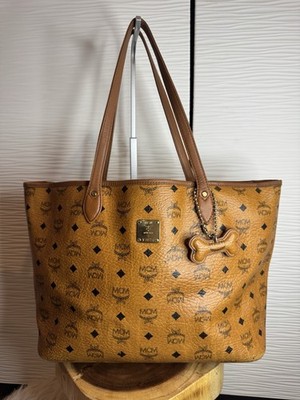 MCM Women's Leather Tote Bag Monogram Tan Medium,