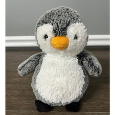 Aurora Frosted Grey White Pom Pom Penguin Plush Stuffed Animal Toy Bird