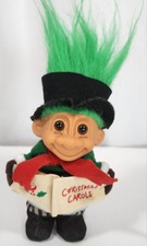 Vtg Troll Doll:Russ 18448- Christmas Caroler w/Green Hair Hanging Ornament RARE