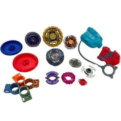 Beyblades Lot: 3 Blades, 2 Launchers, 2 Rings, Tools, Spin Tracks, & Misc Pieces