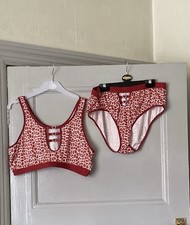 New Bralet & Pants Set Size XL Features Beaded Hearts Red,White