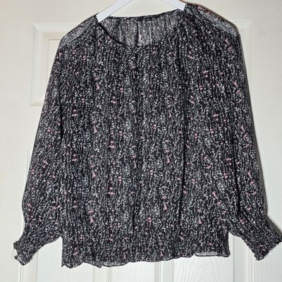 Ostin Womens Black Sheer Blouse Long Sleeve Size M