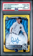 2025 BOWMAN DRAFT CHROME PROSPECT AUTOS YELLOW REFRACTOR PICO KOHN 67/75 PSA 10