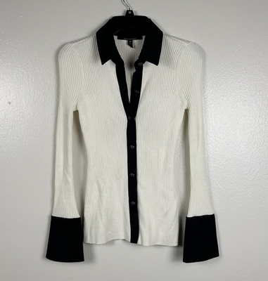 #ad #ad WHBM Button Up Top Size XS Ribbed Flare Sleeve Business Chic Preppy Elegant $24.99