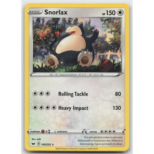 Snorlax Sword & Shield Base Set 140/202 Rare LP Pokemon