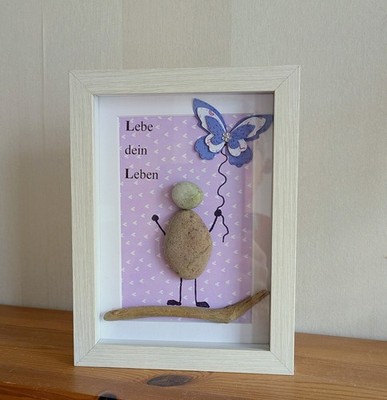 Steinbild - Lebe dein Leben -Bilderrahmen- Collage - handmade- NEU- Unikat