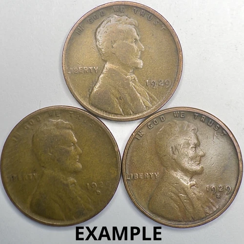1929 PDS Lincoln Wheat Cent 3 Coin Set, Clear Date And Mint (see description)