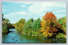 Vintage Photochrome Autumn River Scene Lithograph Postcard by Tichnor Bros
