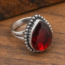 Red Garnet Gemstone Handmade 925 Sterling Silver Jewelry Ring Gift For Her