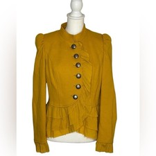 INC International Concepts EUC Mustard Military Peplum Ruffle Blazer Size L boho