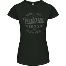 Camiseta vintage-año-50-cumpleaños-1975-mujer-pequeña-corte-negra