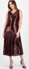 NWT Size 12 Signature by Robbie Bee Red Burgundy Sequin Cowl Neck Midi Dress