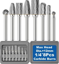 8Pcs Carbide Burr Set 1/4 Shank Metal Wood Stone Steel Grinding Deburring Rotary