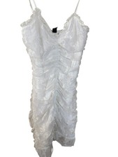 Windsor Soft Floral Sheer Lace trim White Sleeveless Ruched Dress Sz: M/L FF1