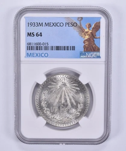 MS64 1933 M Mexico Peso NGC Mexican Label *0268