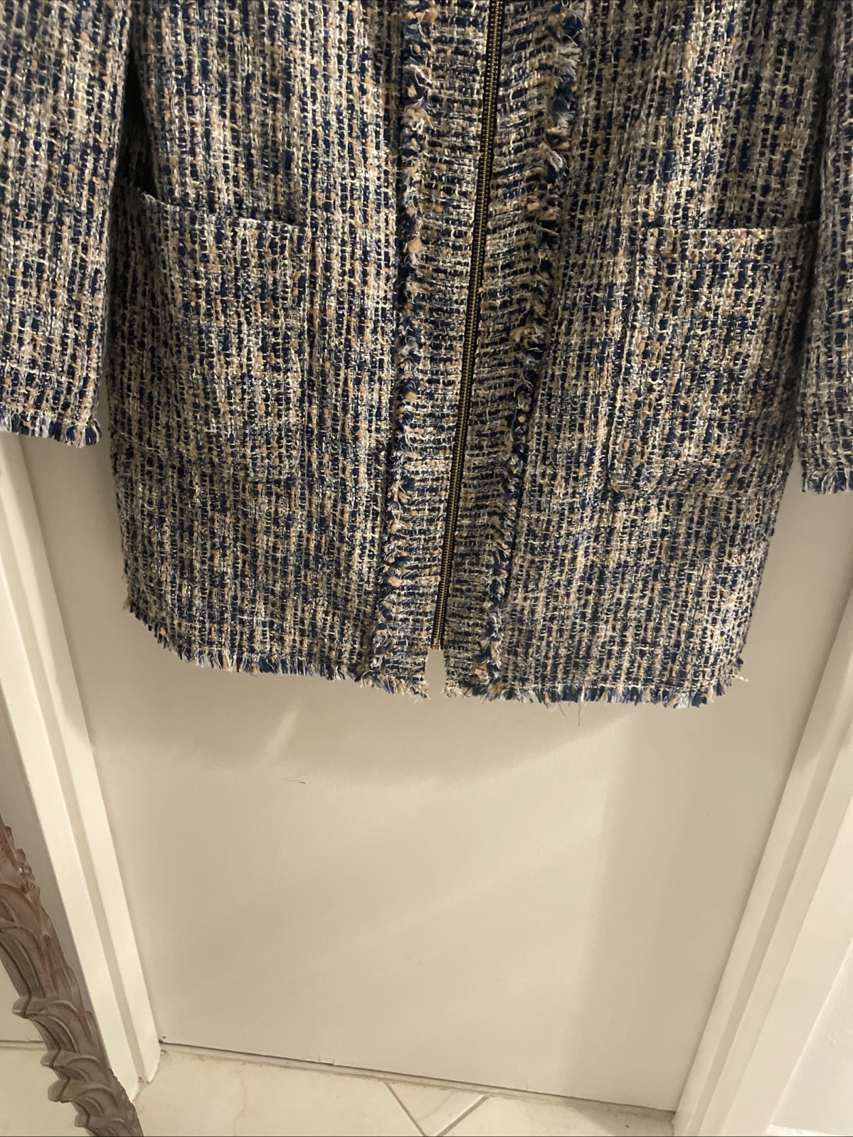 J McLaughlin Small Boucle Walker Jacket Blue Tan … - image 6