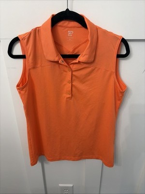 EP Pro New York Collared Sleeveless Top-Orange-Pullover-Medium-golf-breathable