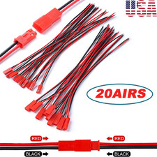20 Pairs Micro JST 1.25 2 Pin Male  Female Connector plug With Cables 150mm Red