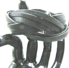 BLACK Bracelet Leather Cuff 2 SNAPS ADJUSTABLE Silver Tone Hippie