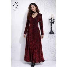 Vintage 90s Tessuto Whimsygoth Maxi Dress Sz S Silk Floral Velvet Mesh Red Black
