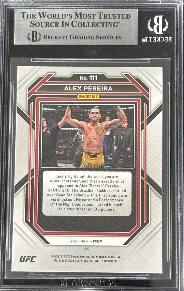 ALEX PEREIRA SIGNED 2023 PANINI PRIZM UFC ROOKIE RC CARD #111 BAS AUTOGRAPH - Image 2 of 2