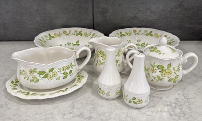 VTG Petite Flora Ironstone Gravy Boat Salt/Pepper Serving Dishes Cream & Sugar 