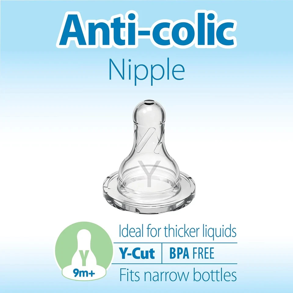 Dr. Brown&rsquo;s Natural Flow Y-Cut Narrow Baby Bottle Silicone Nipple Ideal for T...