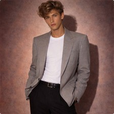 Yves Saint Laurent 80s Grey Plaid Blazer Sport Coat Two Button Glen Check