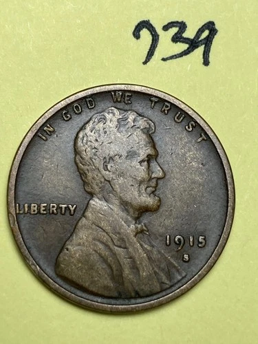 1915-S LINCOLN WHEAT CENT, semi key date, low mintage "FINE" condition #739