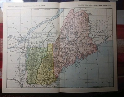 ~1898 Railroad Map Maine Vermont New Hampshire ALL Train Route lines Depots 11x9