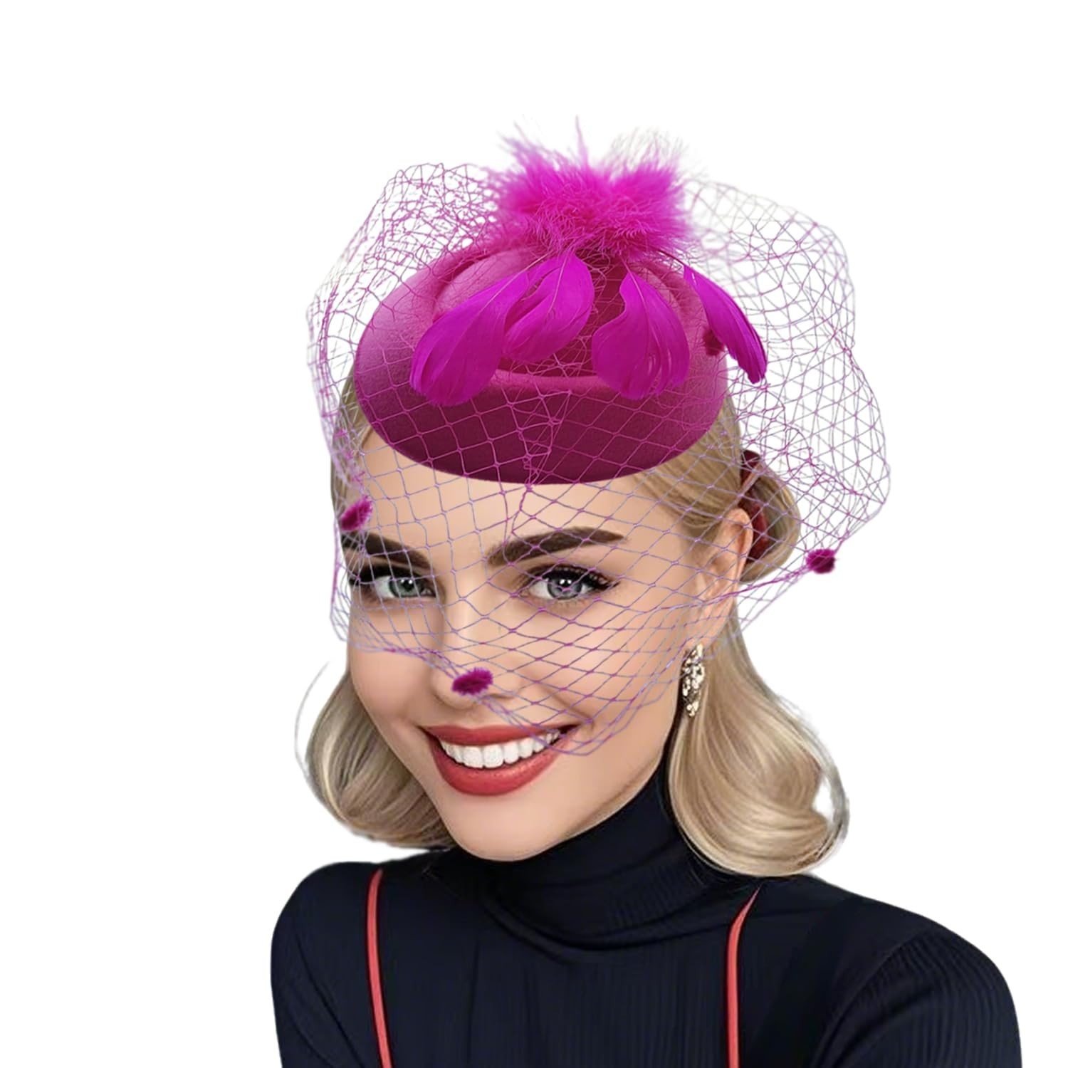 Fascinator Hats for Women Tea Party Veil Feather Fancy Pillbox Hat 20s 50s