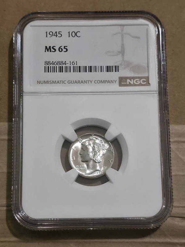 1945- P Mercury Dime NGC MS65
