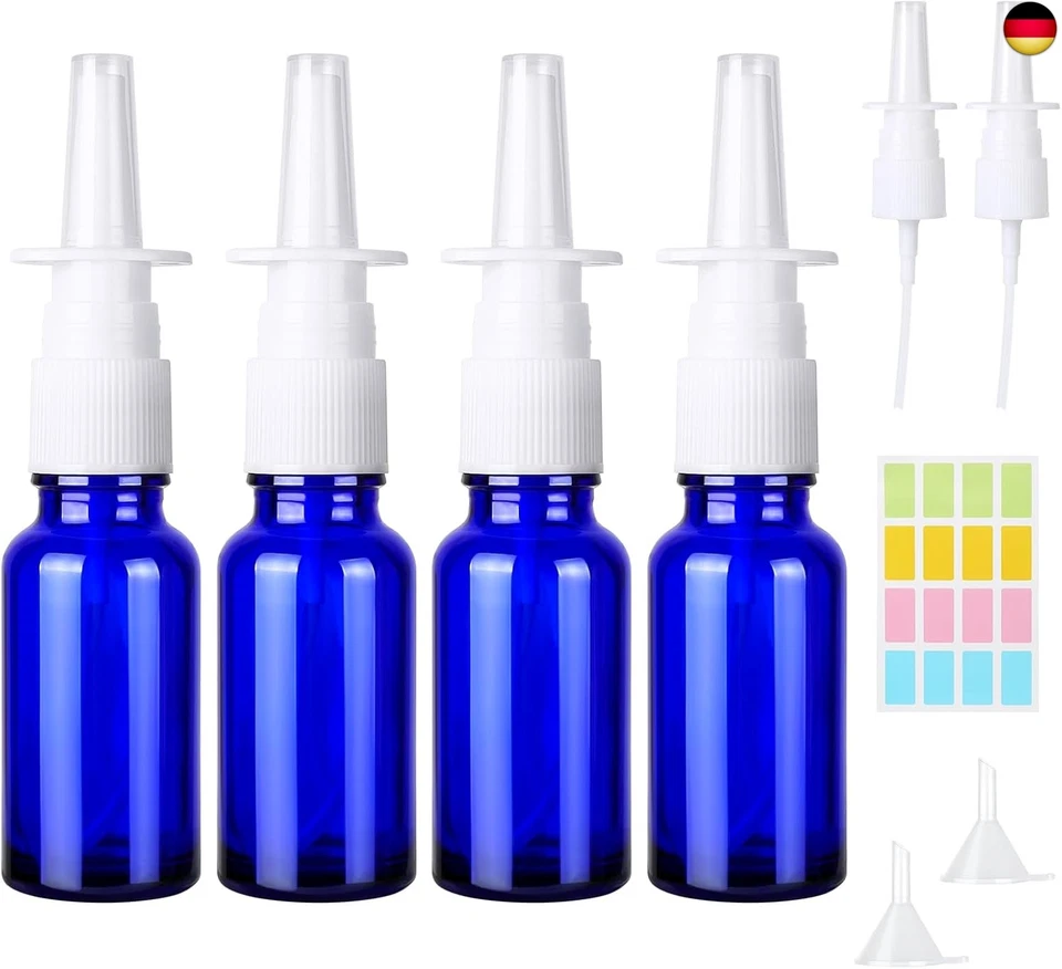 COKEESUN 4 Stück Nasen Sprühflaschen, 10ml Glas Nasenspray Flasche Leer, W