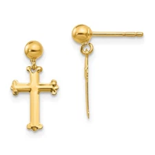 10K Yellow Gold Cross Dangle Earrings Gift for Mother