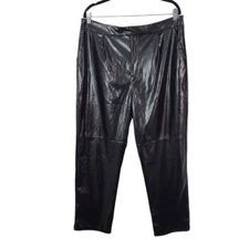 Halston Black Faux Leather Pants NWT Size Large Black Leather Ankle Pants