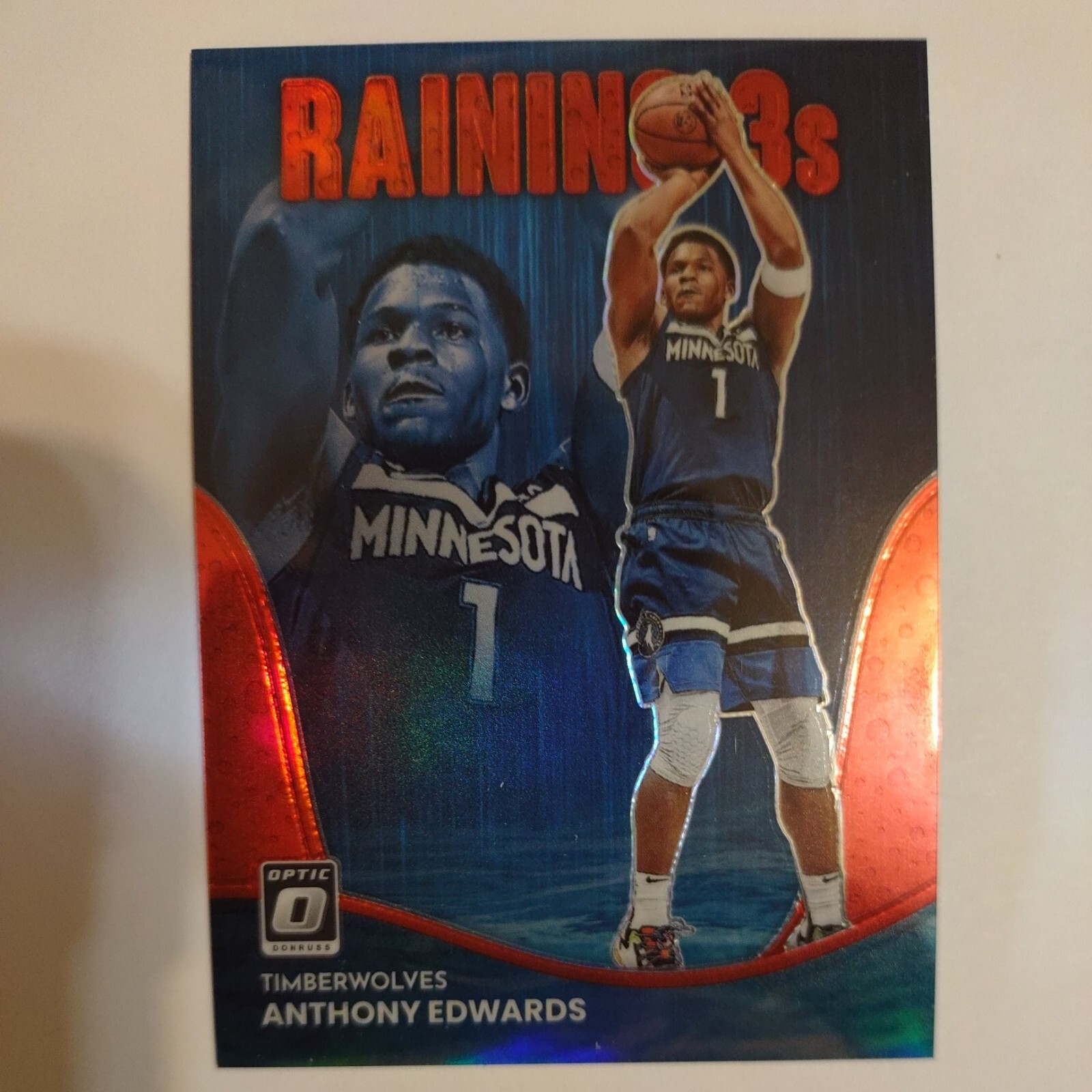 2022-23 Optic Anthony Edwards /99 Red Holo Raining 3s SSP