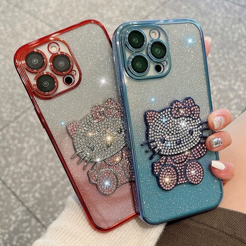 For iPhone 16E 16 Pro Max 15 14 13 12 Cute Hello Kitty Cat Glitter Bling Case - 第 3/25 張圖片