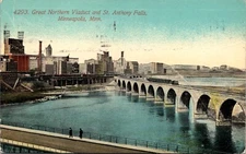 Minneapolis MN Great Northern Railroad Viaduct St. Anthony Falls Postcard  26251