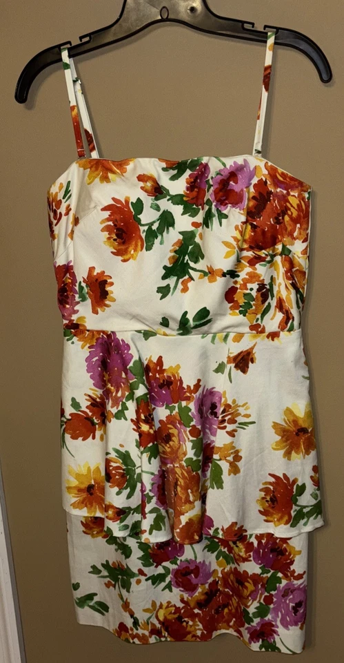 Betsey Johnson Sz 8 Peplum Floral Spaghetti / Strapless Dress Convertible Y2K - Image 2 of 4