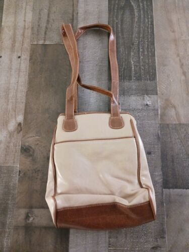 CAPEZIO Italian Leather Cross Shoulder Purse / Bag Brown/Tan Trapezoid - Picture 3 of 11