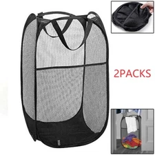 2PCS Collapsible Pop up Laundry Bag Foldable Hamper Large Mesh Clothes Basket US